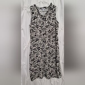 Floral Black and White Linen Blend Dress